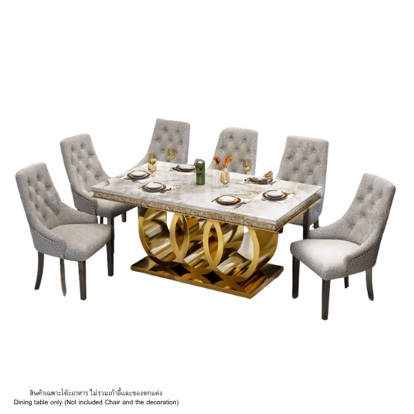 โต๊ะอาหารหินอ่อน WISDOM DESIGN FURNITURE รุ่น CHARLOTTE 160 ซม. สีมาร์เบิ้ล/ทอง